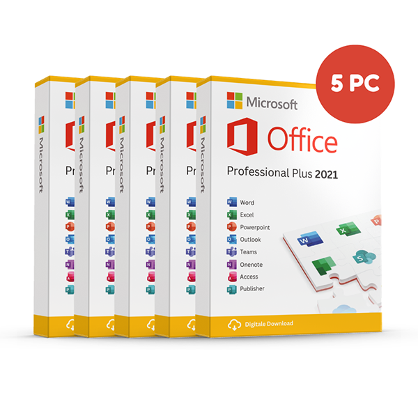 Office Professional Plus 2021 — 5 PCs Perpetual · 5 PCs · Windows — genuine Microsoft license