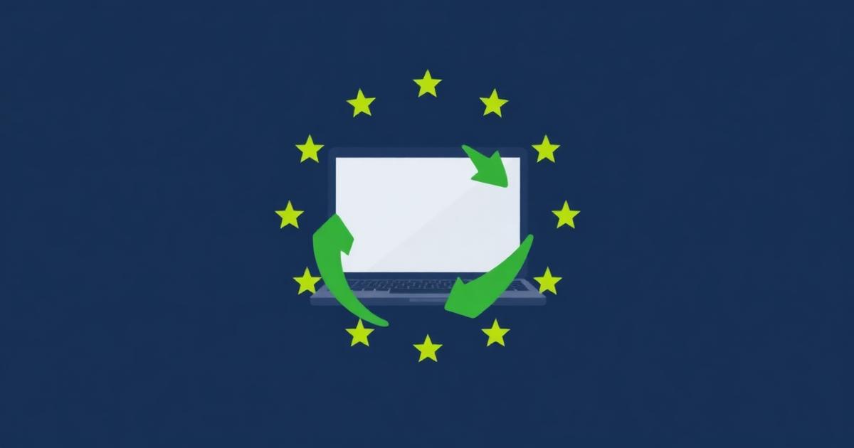 Illustration of EU stars circling a laptop with a recycling loop
