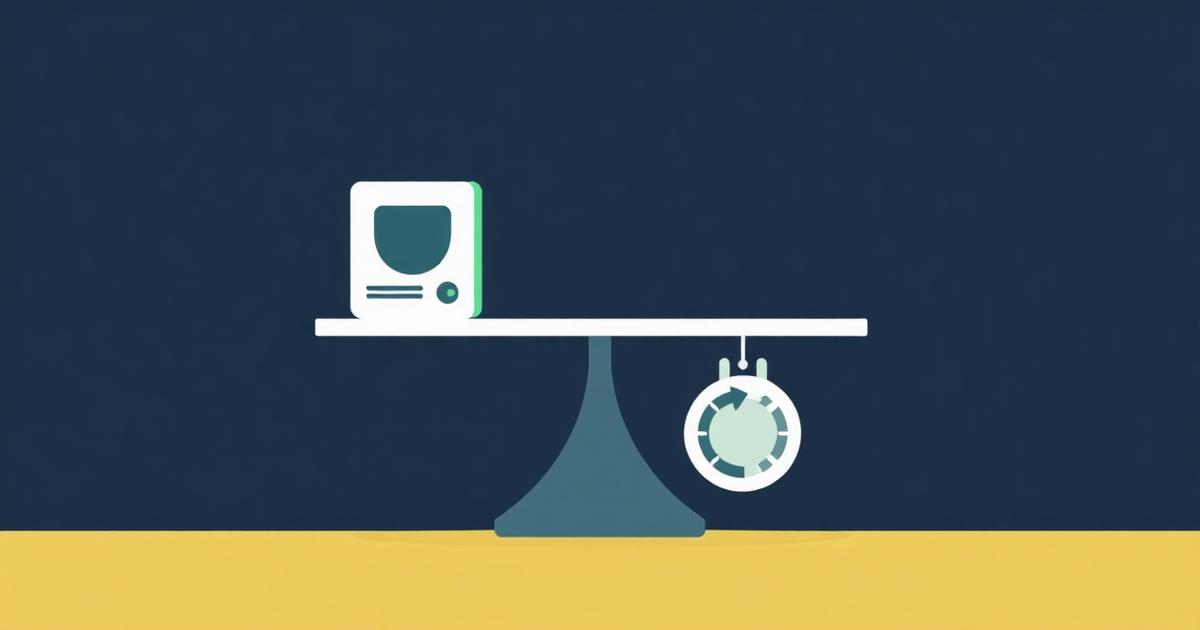Illustration of a balance scale weighing a software box against a subscription cycle