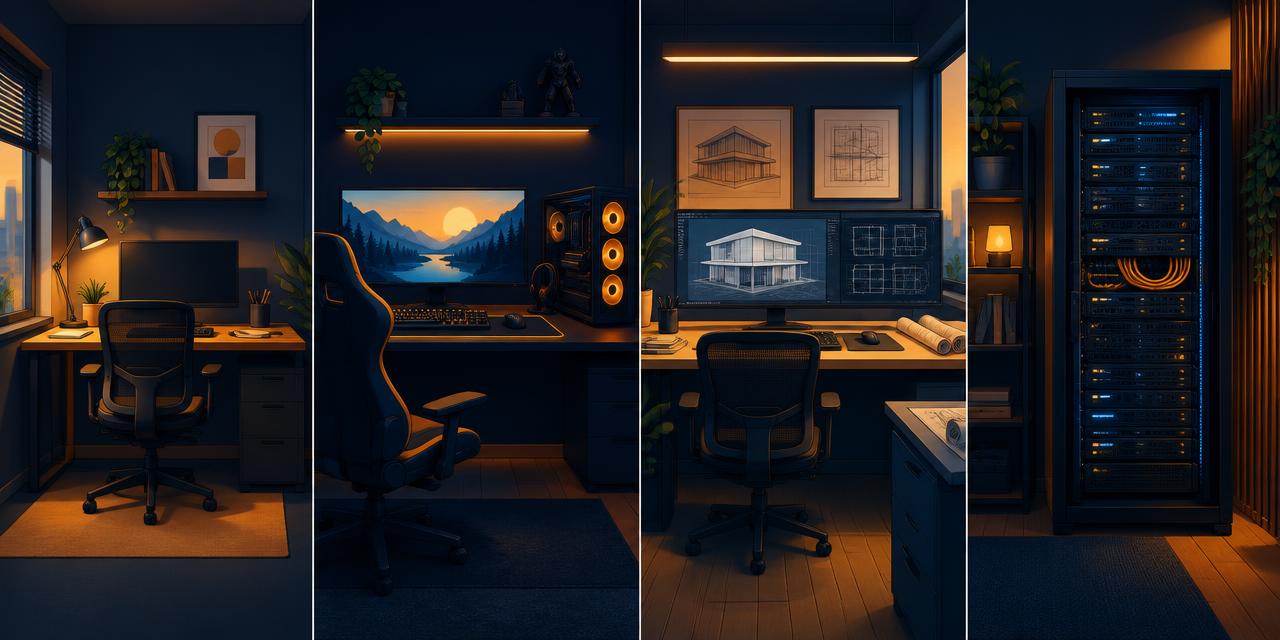 Kantoor-, gaming-, CAD- en thuisserverwerkplekken